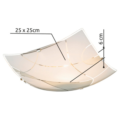 Stropné svietidlo, kov biely, chróm, satinované sklo, ozdobné linky, DxŠxV: 250x250x60, bez žiarovky 5