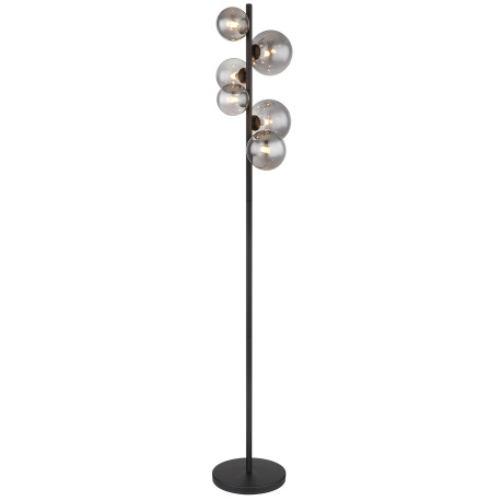 Stojacia lampa kov čierna matná, sklo dymové, vypínač, DxŠxV: 295x280x1550mm, dĺžka kábla 2400mm, ø