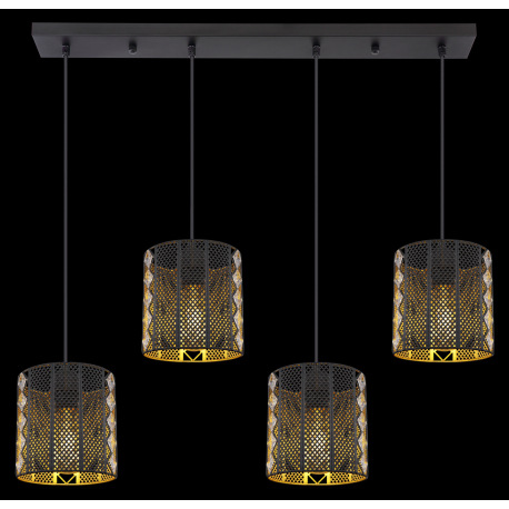 Závesné svietidlo, kov čierny matný, priehľadný akryl, krištále, tienidlá z vnútra zlaté, DxŠxV:800x 5