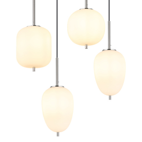 Závesné svietidlo kov nikel matný, sklo biele, kábel PVC čierny, možnosť nastavenia výšky, 3 rôzne s 12