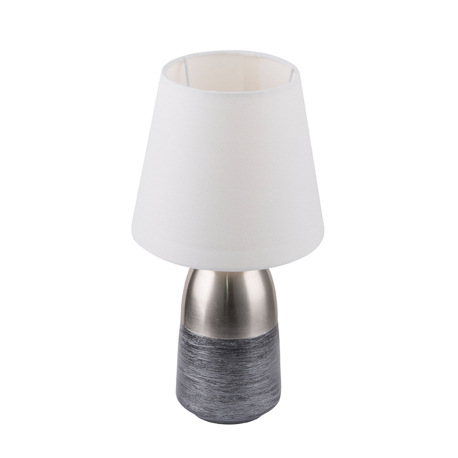 Stolová lampa, nikel matný, textil biely, textilný kábel čierno-biely 1,5 m, dotykový spínač on/off, 8