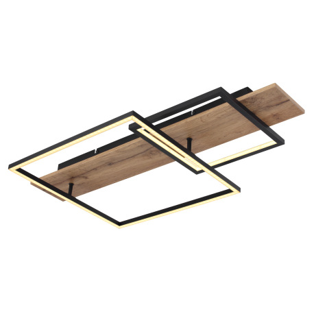 Stropné svietidlo kov čierny mat, MDF imitácia dreva, hliník čierny mat, plast opál, niekoľko úrovní