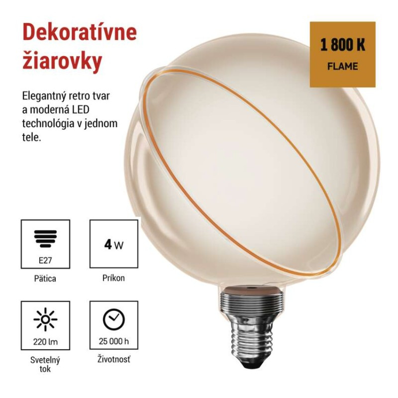 LED žiarovka DECO G130SRA / E27 / 4 W (22 W) / 220 lm / flame 1