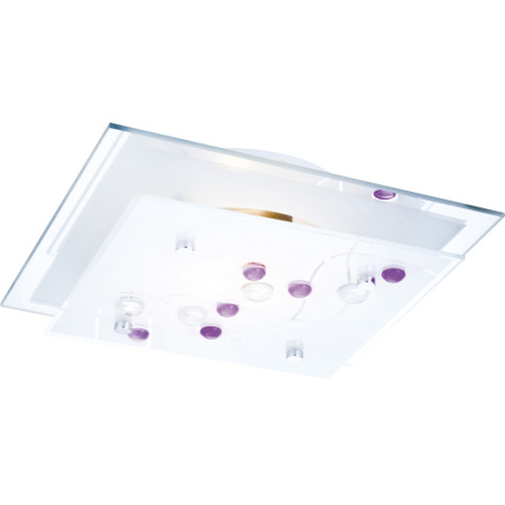 Stropné svietidlo, kov biely, chróm, satinované sklo, dekoratívne kamienky viacfarebné, DxŠxV: 240x2