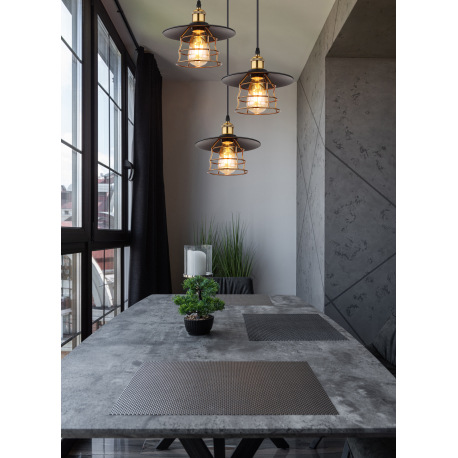 Závesné svietidlo, kov čierny, mosadz, čierny PVC kábel, ø: 330mm, V:1550mm, bez žiaroviek 3x E27, m 10