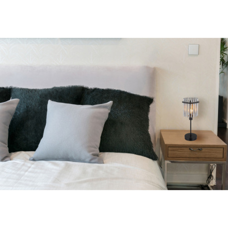 Stolová lampa, kov čierny matný, sklenené tyčinky dymovej farby, kábel PVC čierny, kolískový vypínač 1