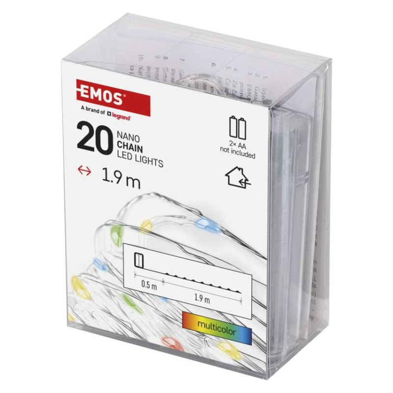LED vianočná nano reťaz, 1,9 m, 2x AA, vnútorná, multicolor, časovač