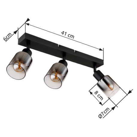 Stropné svietidlo, kov čierny matný, dymové sklo s prechodom do priehľadného skla, DxŠxV: 410x70x140 10