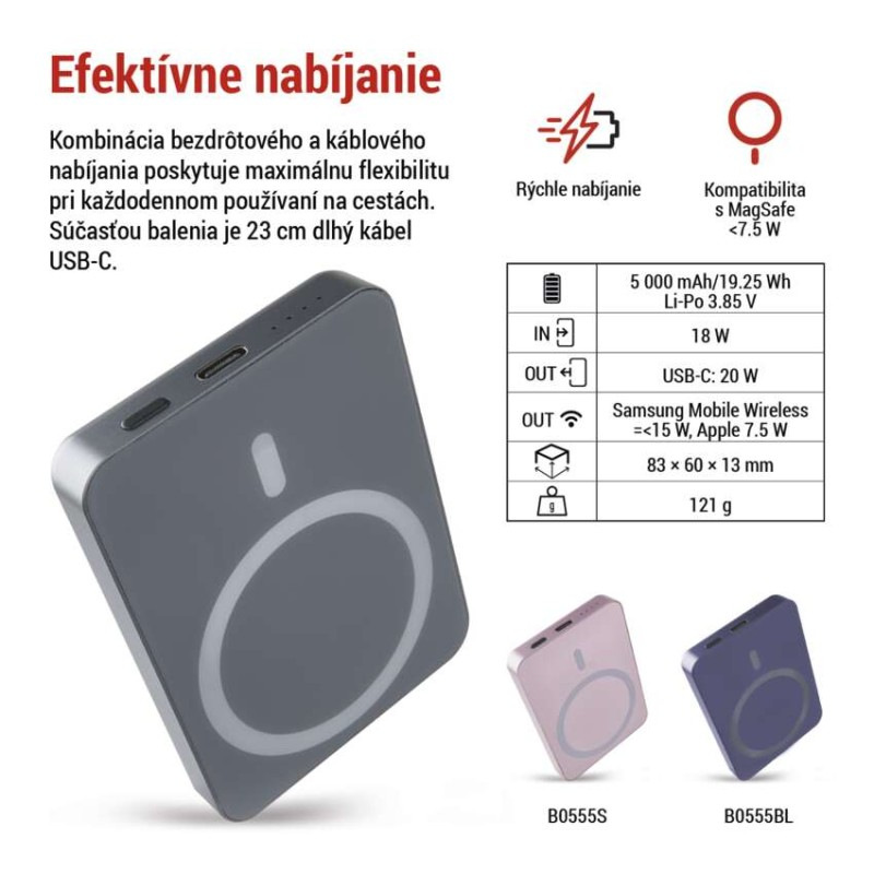Power bank EMOS WI 522, 5 000 mAh, 20 W+Wireless, šedá 4
