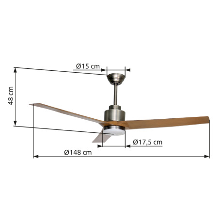 Stropný ventilátor, kov tmavosivý/svetlosivý, plast biely/imitácia dreva, stmievateľný, niekoľko úro 7