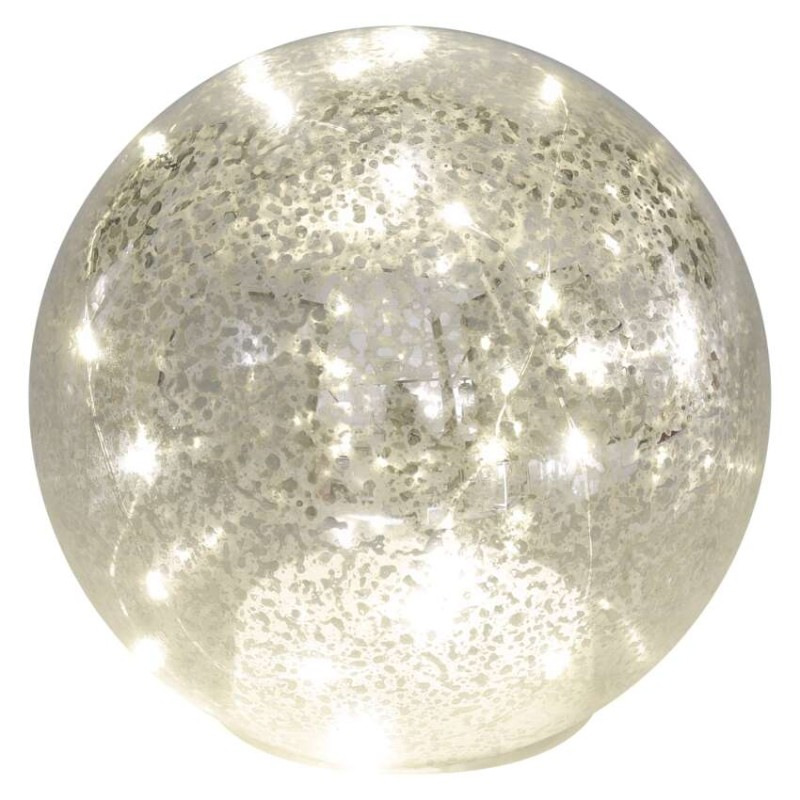 LED vianočná sklenená guľa - zlatá, 15 cm, 3x AA, vnútorná, teplá biela, časovač