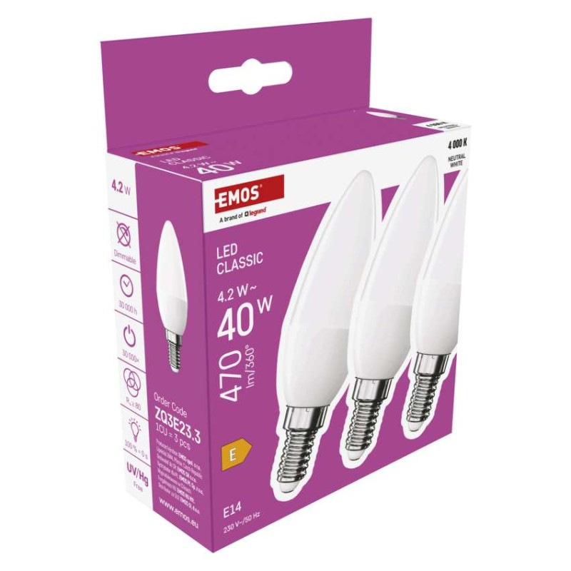 LED žiarovka Classic sviečka / E14 / 4,2 W (40 W) / 470 lm / Neutrálna biela 7