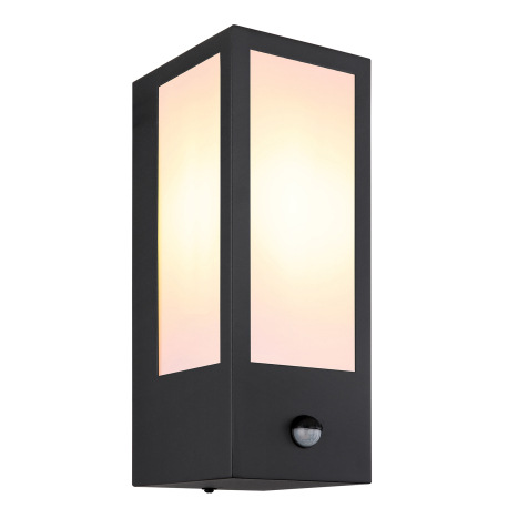 Vonkajšie svietidlo kov čierny matný, polykarbonát biely, smer svetla: nahor, vrátane senzora, IP44,