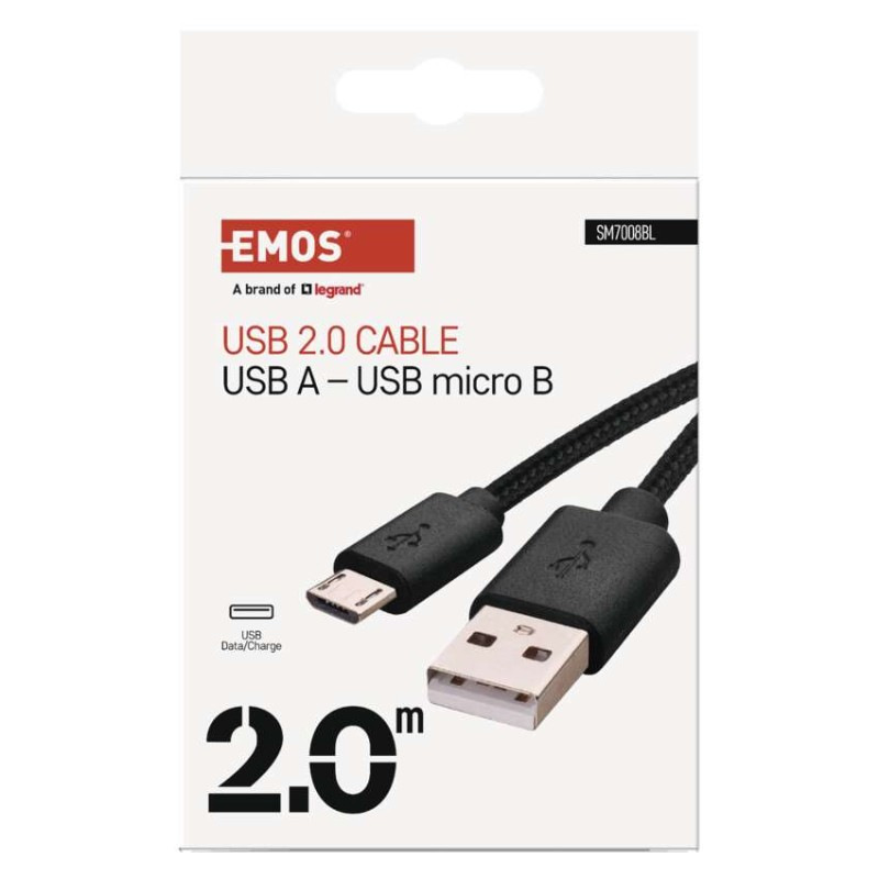 Nabíjací a dátový kábel USB-A 2.0 / micro USB-B 2.0, 2 m, čierny 1