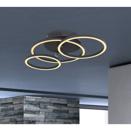 Stropné svietidlo, kov čierny matný, plast opál, priemer kruhu: 30cm, 25cm, 20,5cm, DxŠxV:500x300x95 1