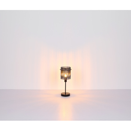 Stolová lampa, kov čierny matný, sklenené tyčinky dymovej farby, kábel PVC čierny, kolískový vypínač 8