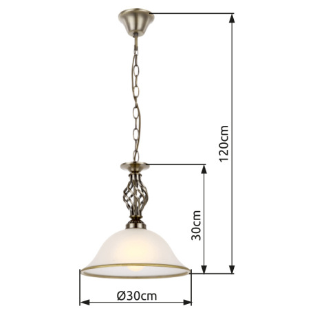 Závesné svietidlo, kov, stará mosadz, satinované sklo, Ø 300, V:1200, bez žiarovky 1xE27, max. 60W 2 2