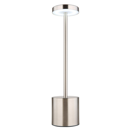 Nabíjateľná stolová lampa, kov matný nikel, plast biely, dotykové zapnutie/vypnutie, plynulé dotykov 5
