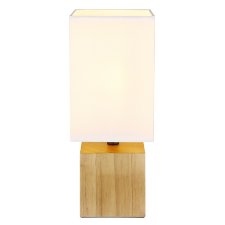 Stolná lampa prírodné drevo, textil biely, kábel PVC čierny, kolískový vypínač na kábli, DxŠxV: 120x 3