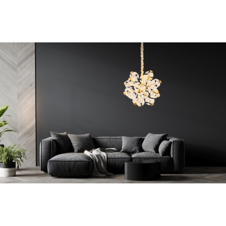 Závesná lampa, kov, zlatá, krištáľovo číre sklo, ø: 500mm, V: 1250mm, vrátane LED 52W 230V, zdroj 56 8