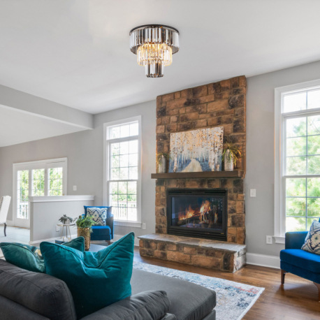 Stropné svietidlo, kov čierny, sklenené krištále dymové, číre, ø: 400mm, V: 330mm, bez žiaroviek 3xE 9