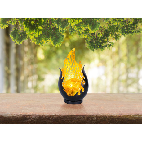 Solárne svietidlo, kov čierny, kov zlatý, dekoratívne dierovanie, plast čierny, sklo jantár, imitáci 6