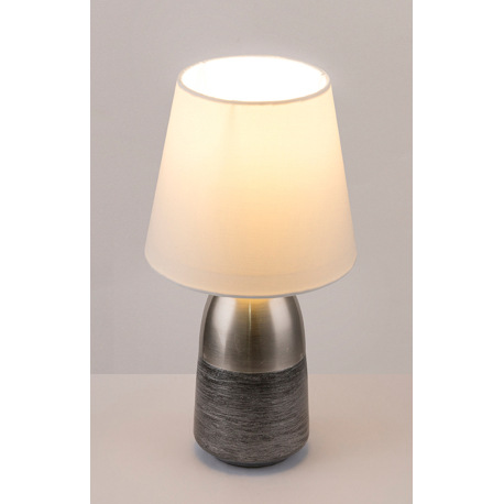 Stolová lampa, nikel matný, textil biely, textilný kábel čierno-biely 1,5 m, dotykový spínač on/off, 10