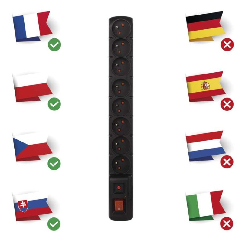 Prepäťová ochrana – 8 zásuviek, 1,5m, čierna 8