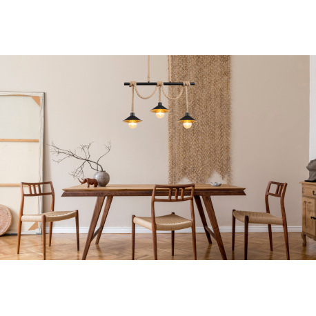 Závesné svietidlo, kov čierny a zlatý, lano, DxŠxV:825x220x1200mm, bez žiaroviek 3x E27, max. 60W 23 11