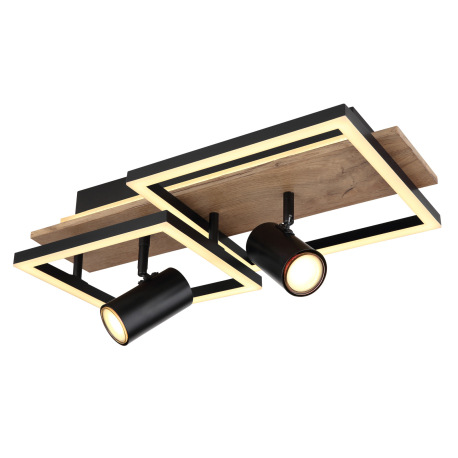 Stropné svietidlo kov čierny, MDF, imitácia tmavého dreva, plast biely, prepínanie funkcií nástenným