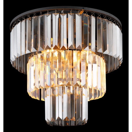 Stropné svietidlo, kov čierny, sklenené krištále dymové, číre, ø: 400mm, V: 330mm, bez žiaroviek 3xE 10