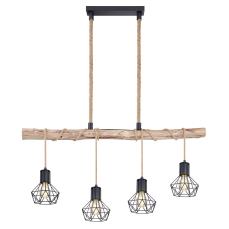 Závesné svietidlo, kov čierny, drevo, kov čierny, konopné lano, DxŠxV: 1000x150x1200, bez žiaroviek 4