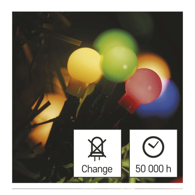 LED vianočná cherry reťaz – guličky, 30 m, vonk. aj vnútor., multicolor, programy, časovač 13