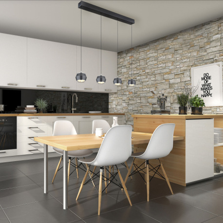 Závesné svietidlo, kov/hliník sivý matný, akryl biely, chrómový krúžok, kábel PVC čierny, DxŠxV: 805 2