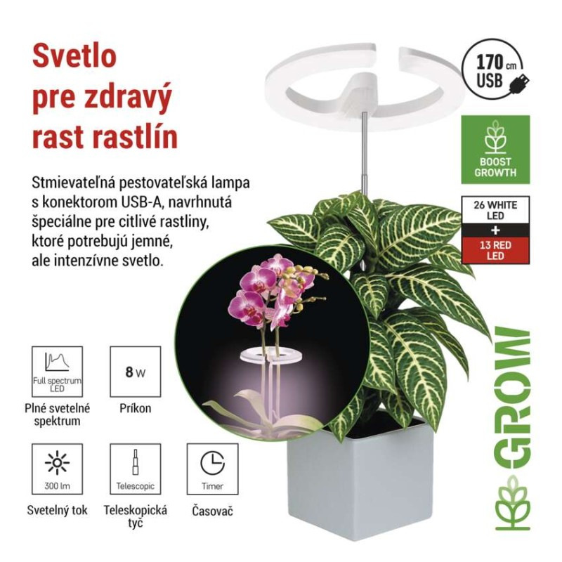 LED GROW pestovateľská lampa 8 W, časovač, stmievateľná, biela 4