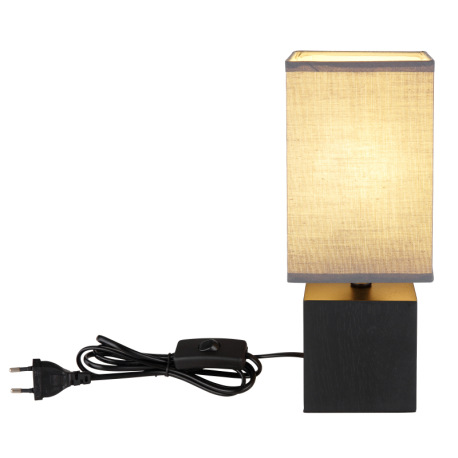 Stolná lampa drevo čierne, textil antracit, kábel PVC čierny, kolískový vypínač na kábli, DxŠxV: 120 3