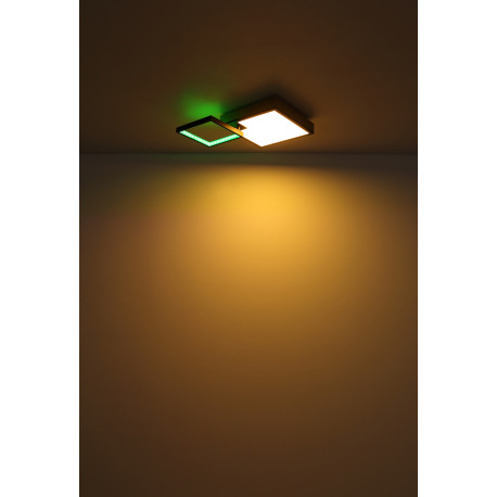 Stropné svietidlo kov čierny matný, MDF imitácia dreva, akryl biely, stmievateľné, niekoľko úrovní p 16