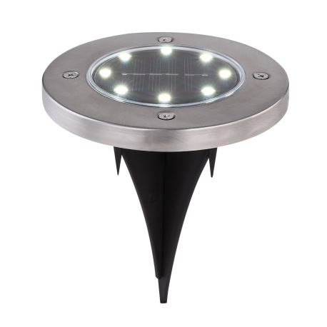 Solárne svietidlo, nerez, plast čierny a priehľadný, 4ks v balení, okrúhle, s hrotom na zapichnutie