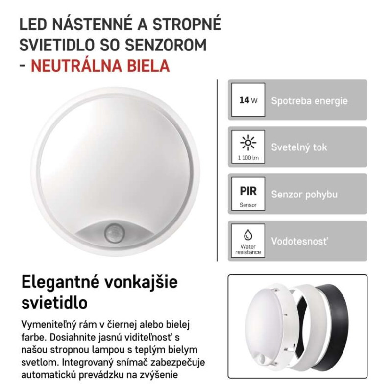 LED prisadené svietidlo ZURI s pohyb. senz., kruhové č/b 14W n.b. 3