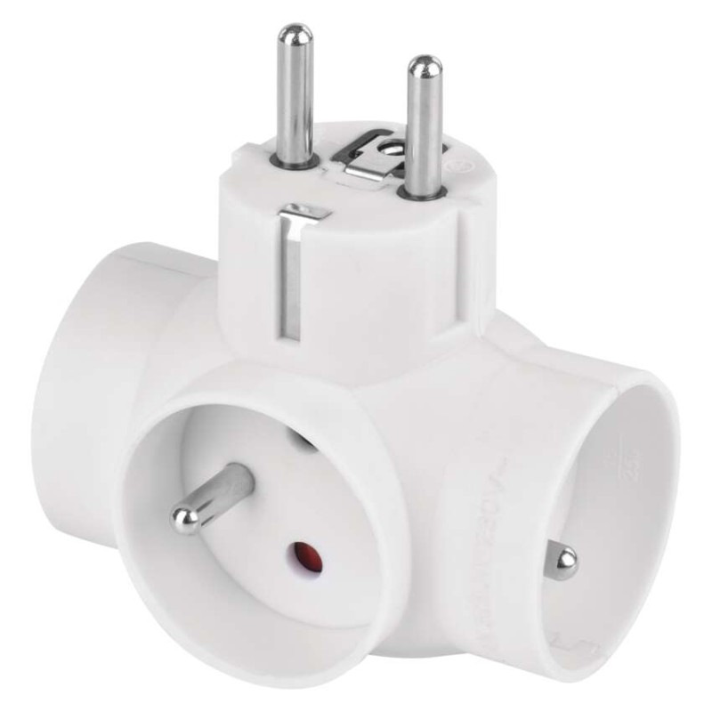 Rozbočovacia zásuvka 3×, okrúhla, biela 6