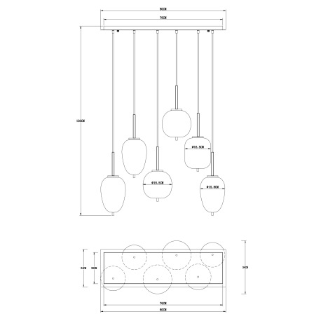 Závesné svietidlo, kov čierny, dymové sklo, výškovo nastaviteľné, DxŠxV:800x340x1200mm, bez žiarovie 11