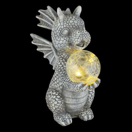 Solárne svietidlo, plast sivý matný, sklenená guľa číra s efektom prasknutého skla, vypínač, batéria 9