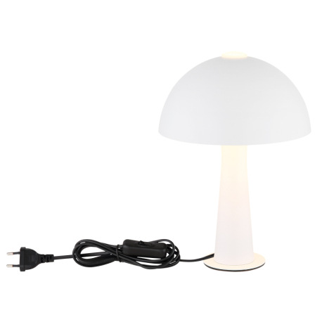 Stolná lampa z matného bieleho kovu, kábel z čierneho PVC, kolískový vypínač na kábli, ø: 200 mm, V: 12