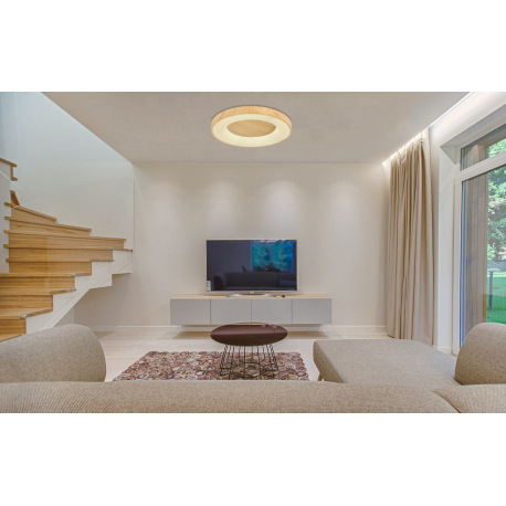 Stropné svietidlo, kov biely/imitácia dreva, plast opál, pamäťová funkcia, nočné svetlo, stmievateľn 12