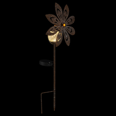 Solárne svietidlo, kov imitácia hrdze, číra sklenená guľa, žlté sklenené kryštály, posuvný spínač, b 9