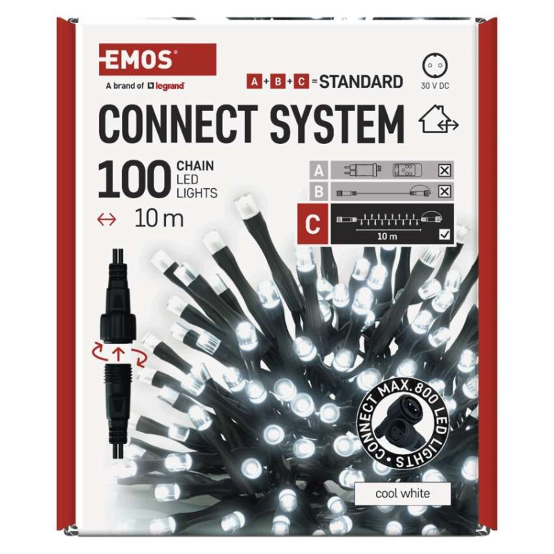 Standard LED spojovacia vianočná reťaz, 10 m, vonkaj. aj vnútor., studená biela 12