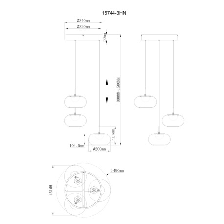 Závesné svietidlo, kov nikel matný, sklo biele, priehľadný kábel, ø: 490 mm, H: 1500 mm, výškovo nas 9
