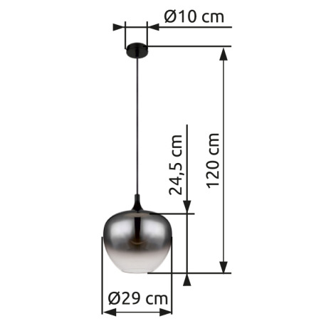 Závesné svietidlo kov čierny matný, dymové sklo, kábel textil čierny, ø: 290mm, V: 1200mm, bez žiaro 6