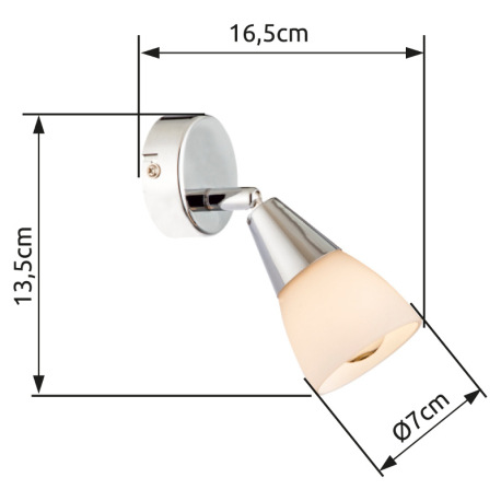 Bočné svietidlo, chróm, sklo biele, ŠxV:70x135, H:165, bez žiarovky 1xE14, max. 40W 230V. 6