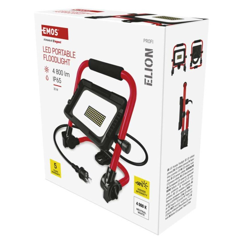 LED reflektor ELION 30W, červeno-čierny, IP65, 4800 lm, neutrálna biela